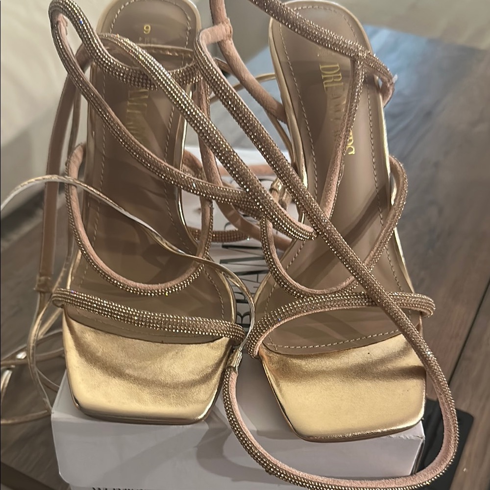 Gold Strappy Women's Heels